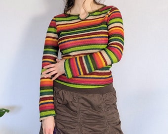 Vintage Crochet Striped Colourful Shirt 1990s Brody