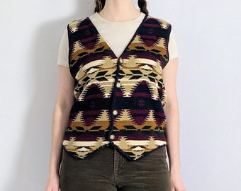 Vintage Earth Tone Aztec Sweater Vest 1990s Structure