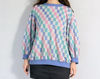 Vintage Checkered Sweater 1980s Top Notch