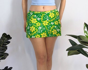Vintage Surfer Girl Micro Mini Skirt Y2K Aqua Rose