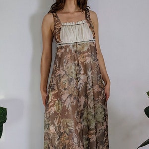 Vintage Floral Chiffon Empire Waist Negligee Nightgown 1970s Molyclaire