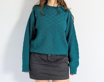 Vintage Woven Knit Teal Sweater 1990s Stylewise