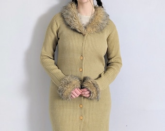 Vintage Faux Fur Collar & Cuffs Cardigan Y2K Suzy Shier