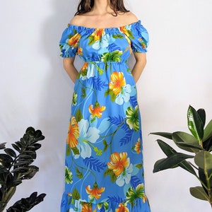 Vintage Maxi Hawaiian Dress 1970s Pomare