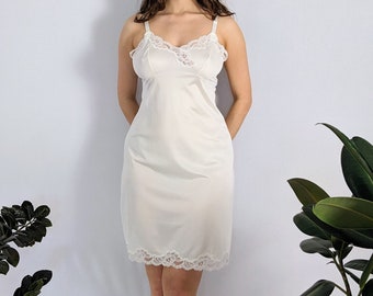 Vintage White Chiffon Slip Dress 1970s French Maid