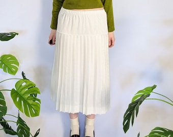 Falda midi plisada blanca en relieve vintage de los años 90