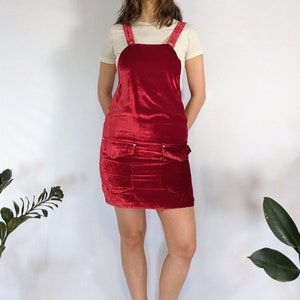 Vintage Red Velvet Pinafore Dress 1990s image 1