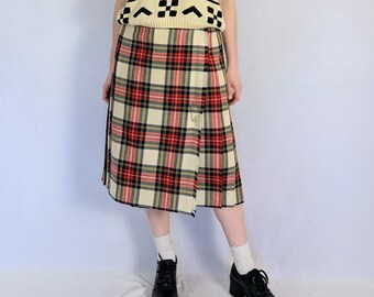 Vintage Pleated Tartan Midi Skirt 1970s Moffat Woollens
