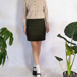 Vintage Forest Green Tweed Mini Rock 1990er Jahre