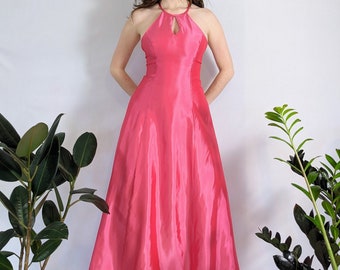 Vintage iriserende hete roze avondjurk prom dress jaren 1990 Roberta