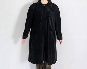 Vintage Black Suede Midi Jacket 1980s PCFL