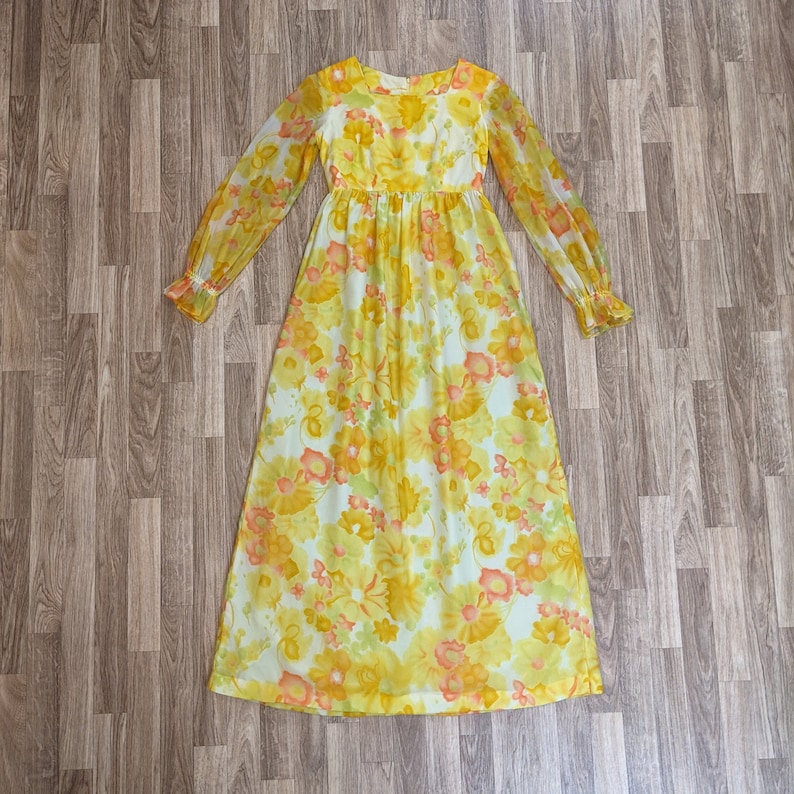 Vintage Floral Empire Maxi Dress 1960s image 5