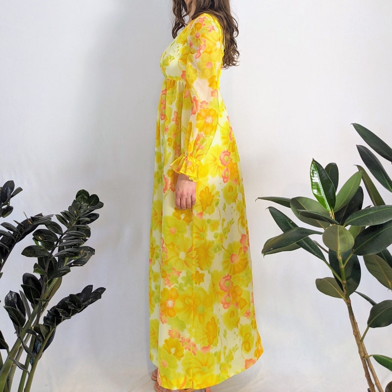 Vintage Floral Empire Maxi Dress 1960s image 3