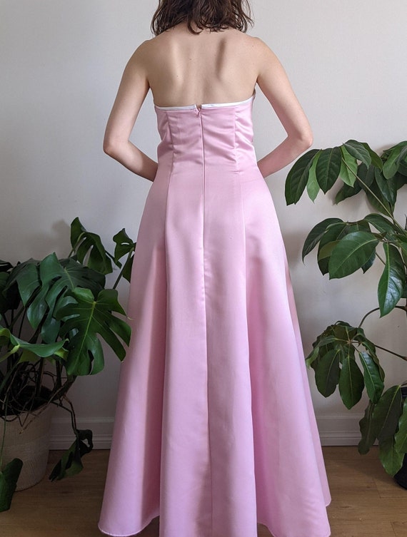 1990s Gunne Sax Pink Satin Sleeveless Evening Gown Prom Dress