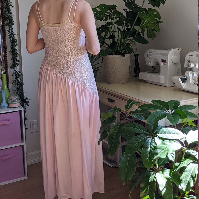 Vintage Pink Slip Dress Lace Diagonal Waist 1980s Undercover Wear image 2