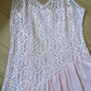 Vintage Pink Slip Dress Lace Diagonal Waist 1980s Undercover Wear image 3