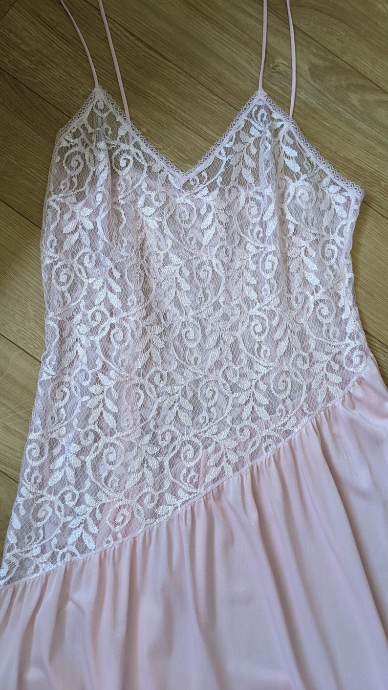 Vintage Pink Slip Dress Lace Diagonal Waist 1980s Undercover Wear image 3