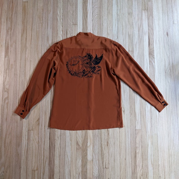Vintage Burnt Orange Embroidered Blouse 1980s Pet… - image 7