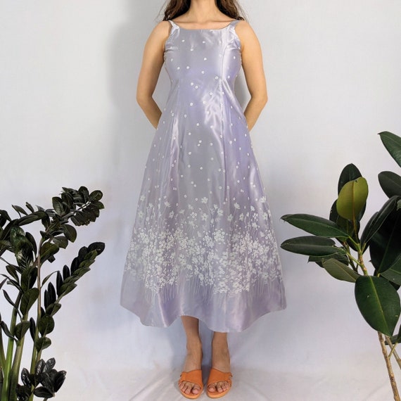 Vintage Lavender White Floral Tea Length Dress 1990s Euro Mode Etsy
