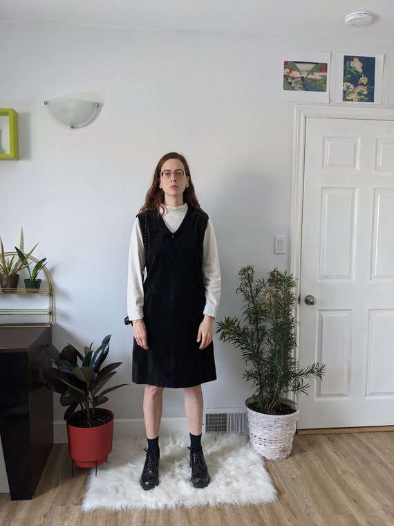 Velour V-Neck Pinafore Overall Dress Vintage