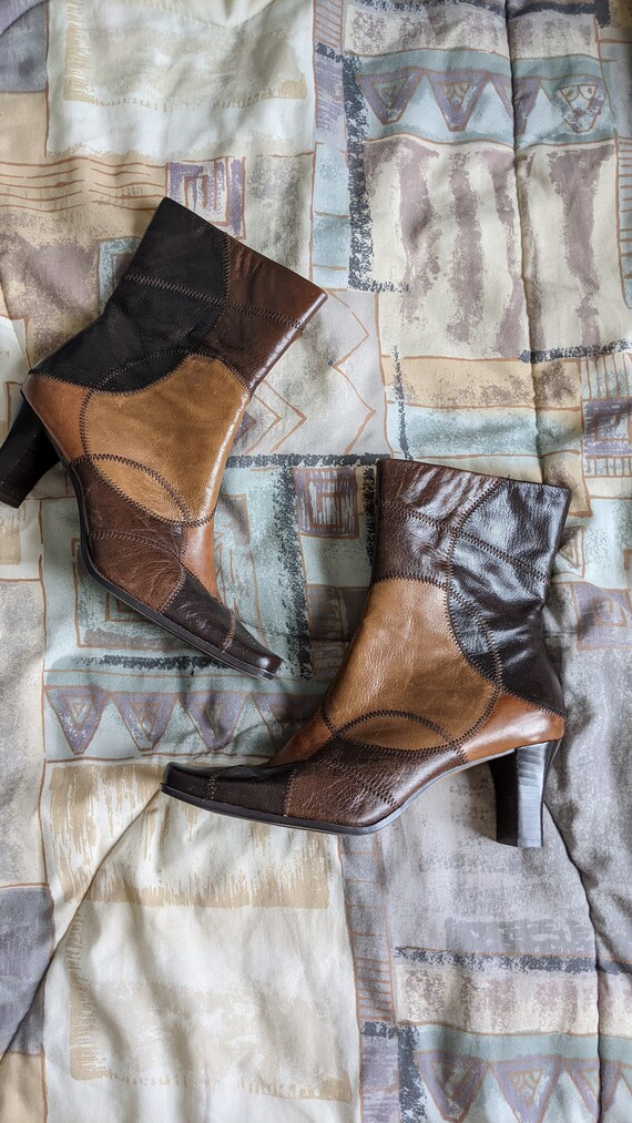 Liz Claiborne Kelso Patchwork Box Toe Boots 90s Vi