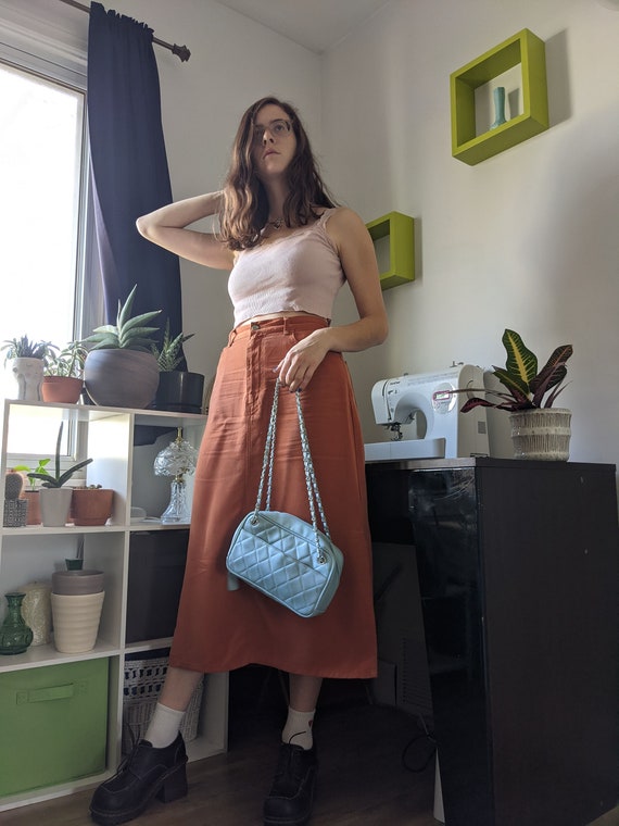 Rust Orange Maxi Denim Skirt