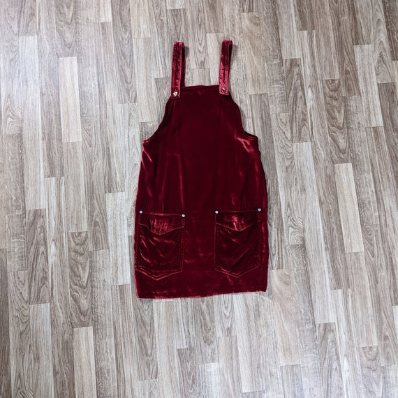 Vintage Red Velvet Pinafore Dress 1990s - image 2