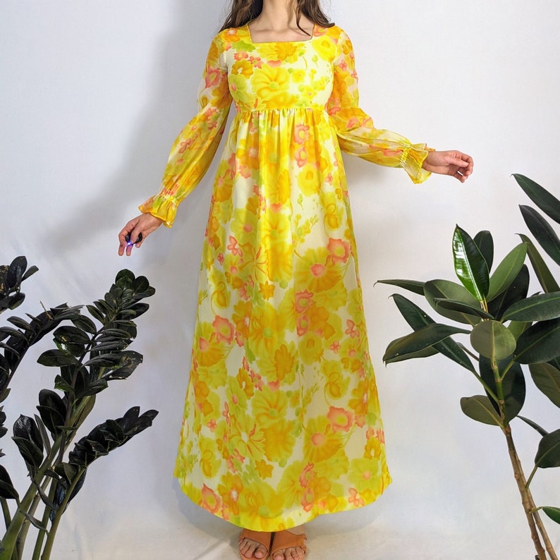 Vintage Floral Empire Maxi Dress 1960s image 1