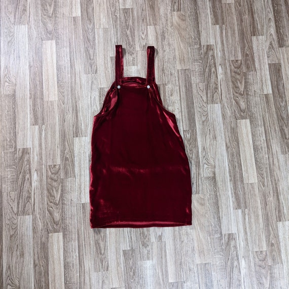 Vintage Red Velvet Pinafore Dress 1990s - image 4
