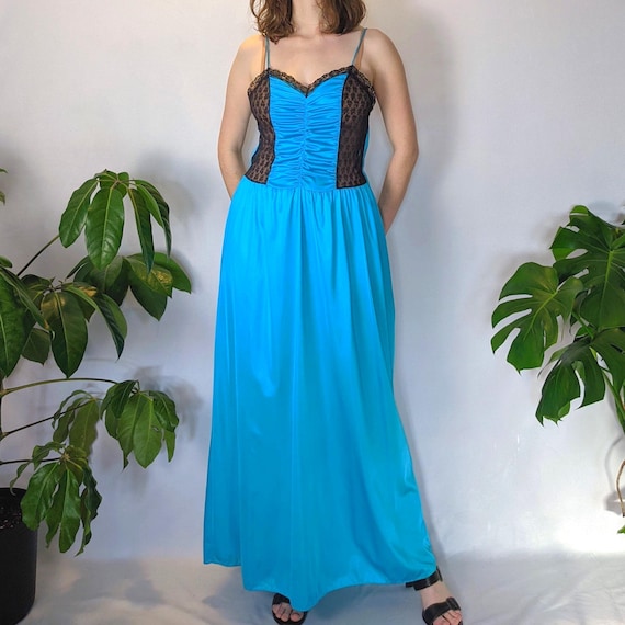 Turquoise Satin and Black Lace Ruched Slip Dress Vintage 1980s Undercover  Wear - Etsy