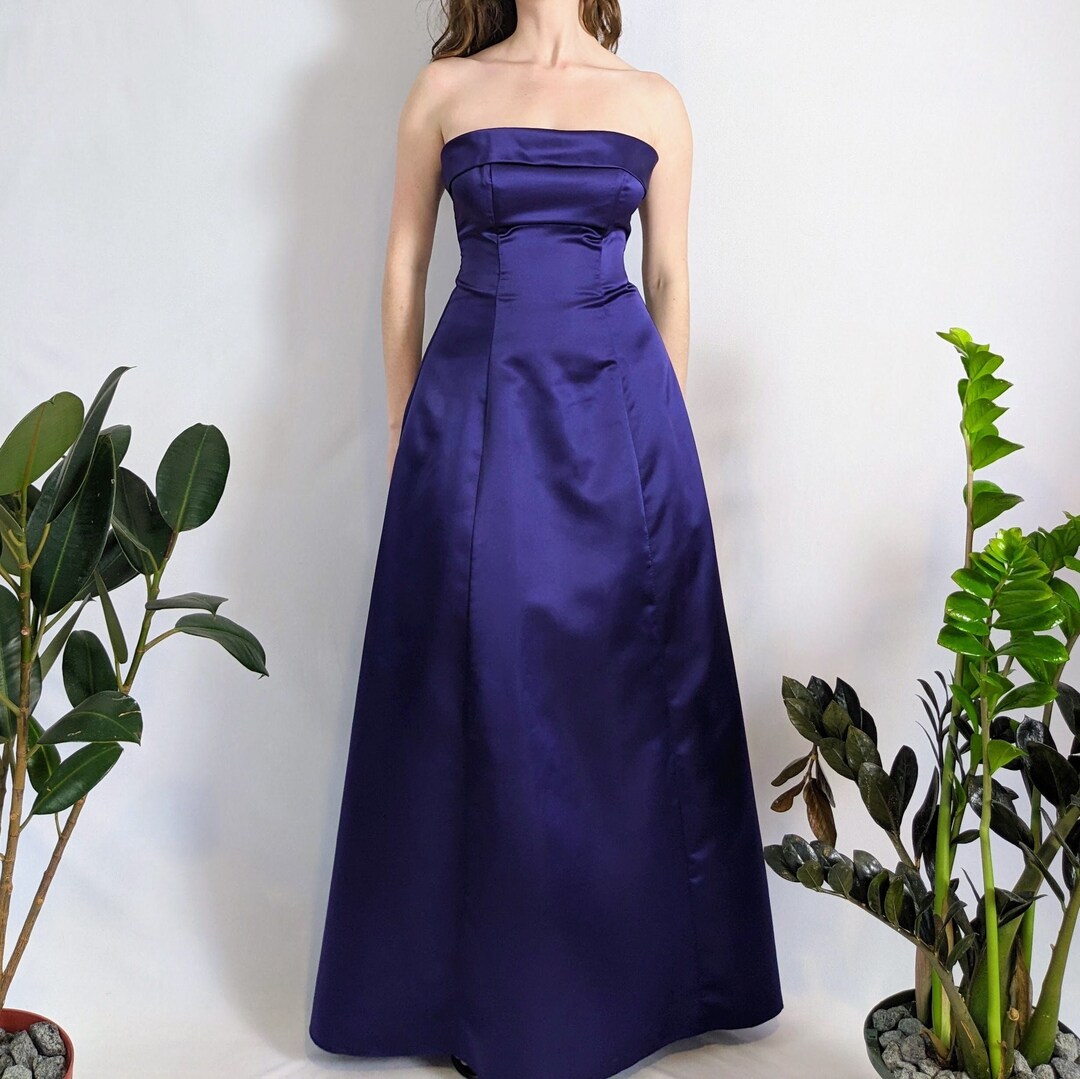 Vintage Royal Green A-Line Strapless Ruched Satin Long Prom Dress Evening Dress cc5244