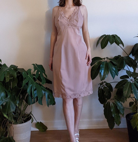 Vintage Dusty Rose Pink Chiffon Slip Dress 1980s … - image 1