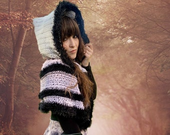 Crochet Hooded Cape PDF Pattern, Furred Lines Shawl Wrap