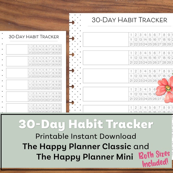 Happy Planner Habit Tracker Insert for Classic and Mini, 30 Day Habit Tracker