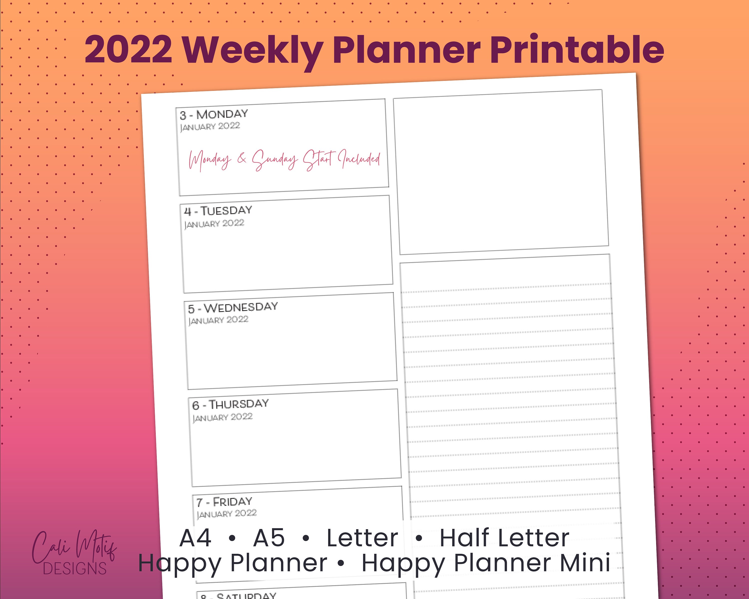 2022 Planner Printable Printable Planner Weekly