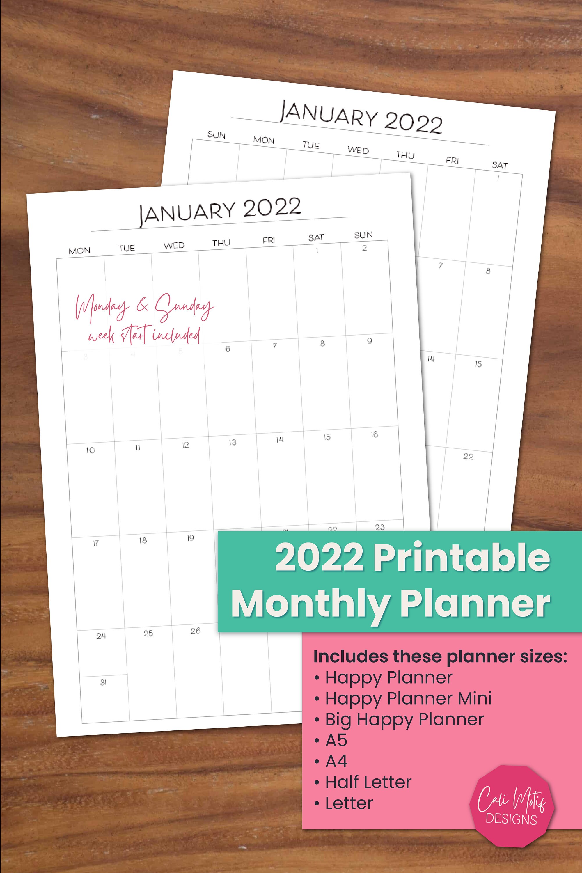 monthly calendar 2022 2022 planner printable simple