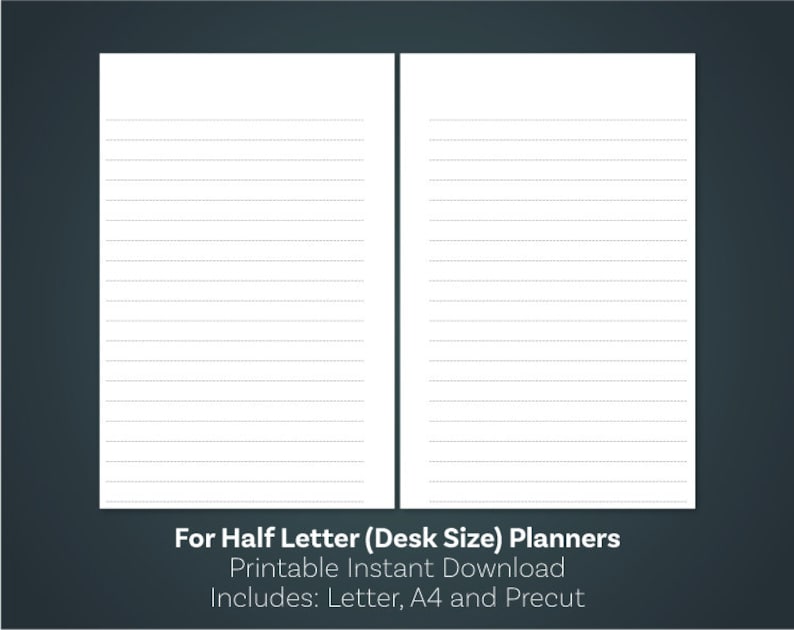 Lined Paper Pdf Printable Notes Page Half Size Inserts Half Etsy
