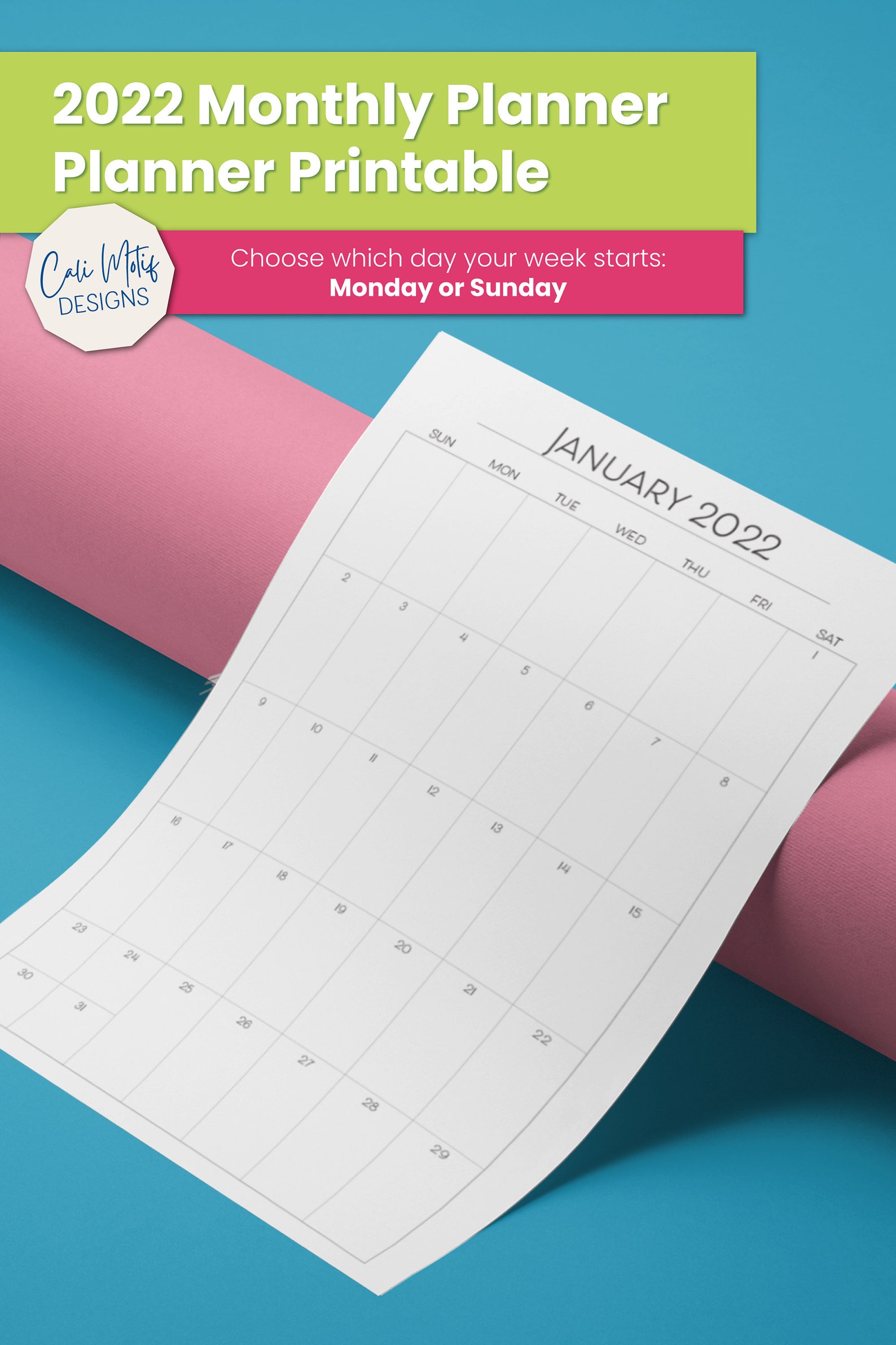 monthly calendar 2022 2022 planner printable simple