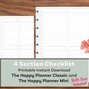 Happy Planner To Do List Printable, Checklist Planner Inserts for Happy Planner Mini & Classic Sizes