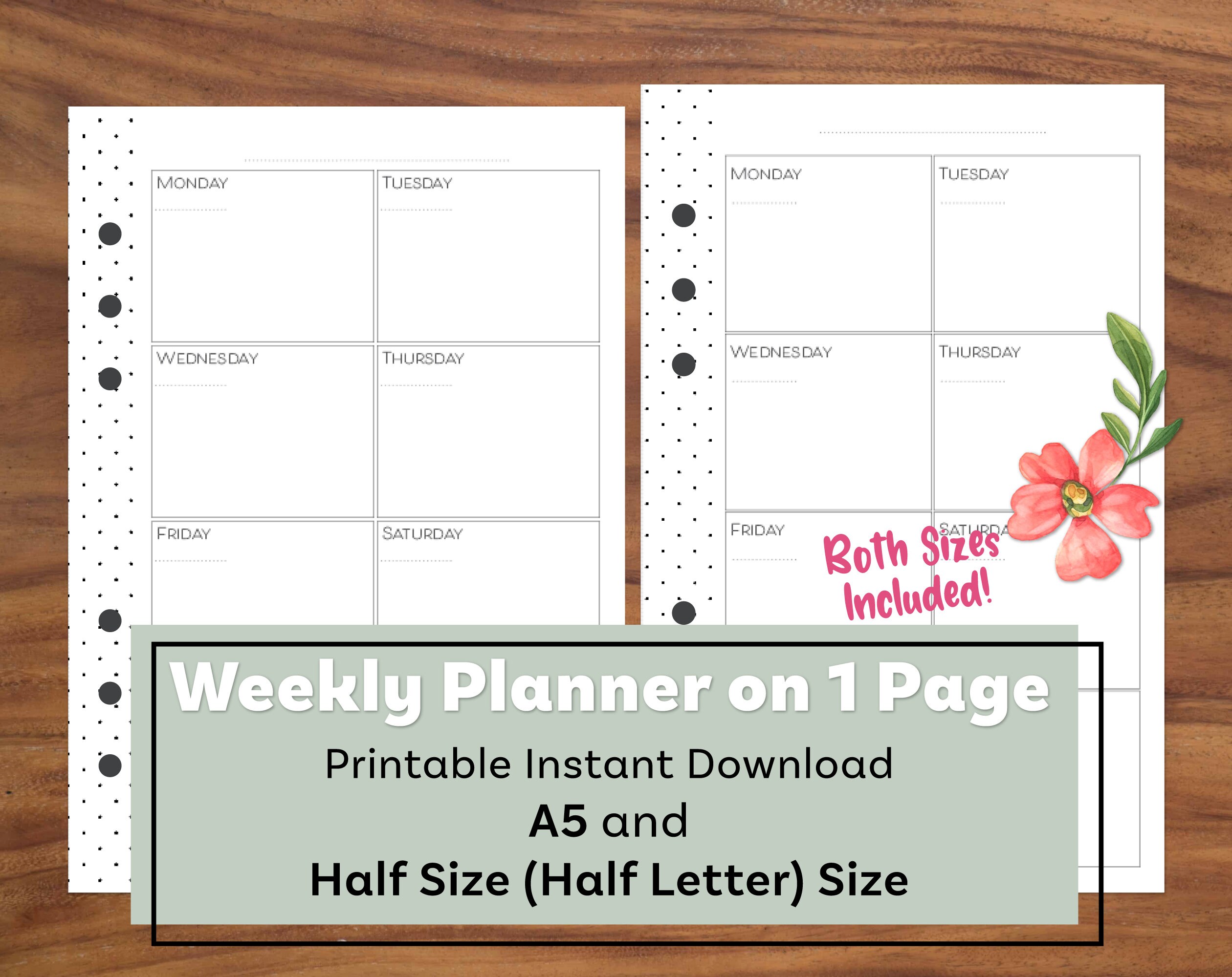 weekly planner printable undated weekly planner a5 weekly etsy