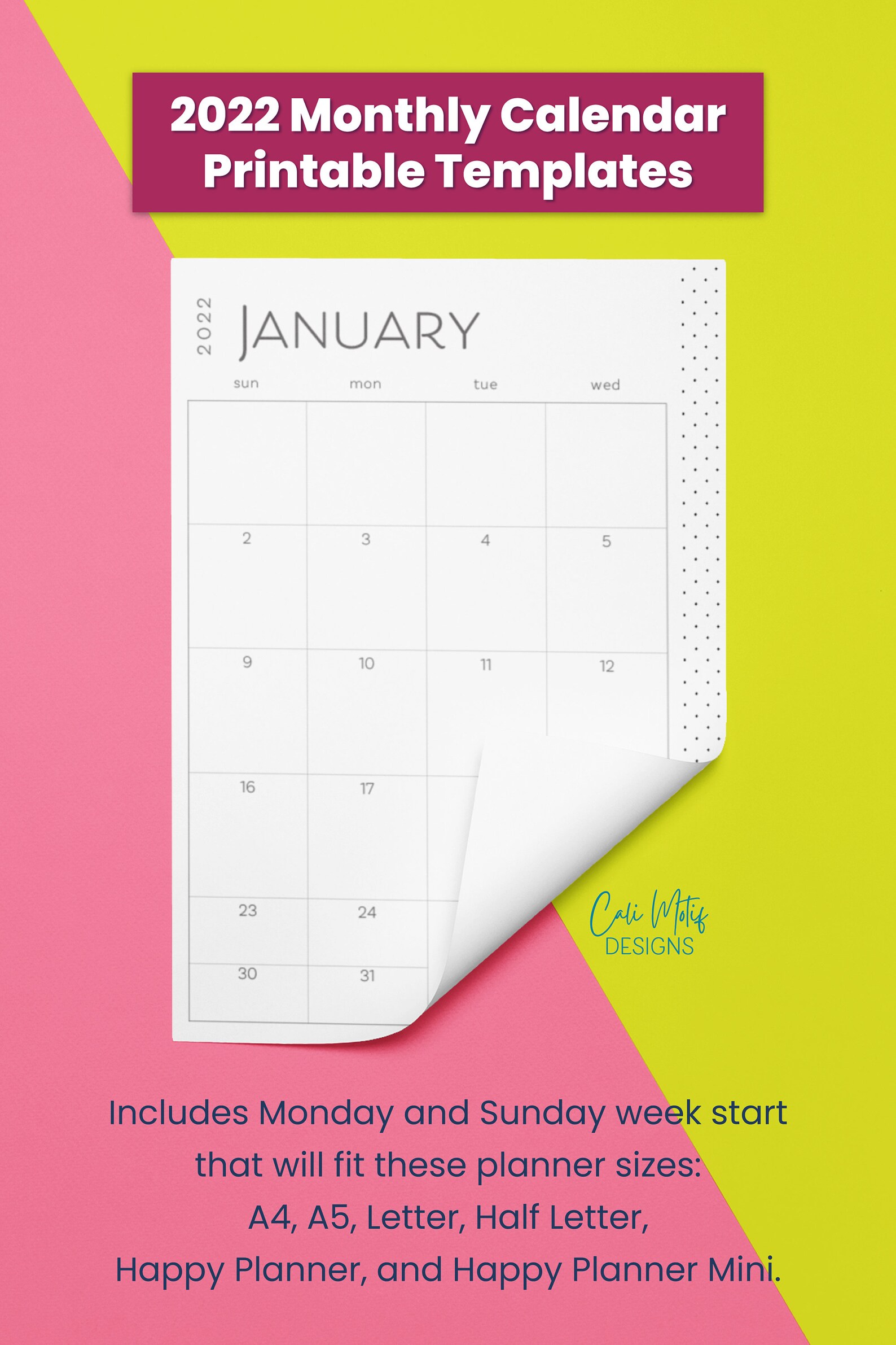 2022 Monthly Planner Monthly Calendar Printable 2022 | Etsy