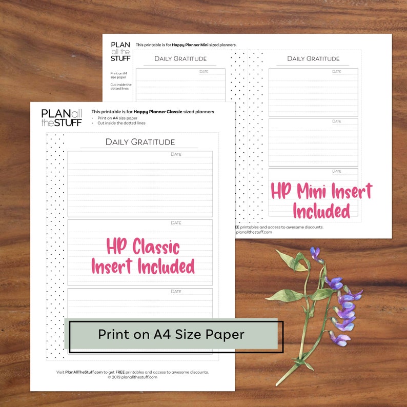Daily Gratitude Journal, Happy Planner Insert, Printable Inserts