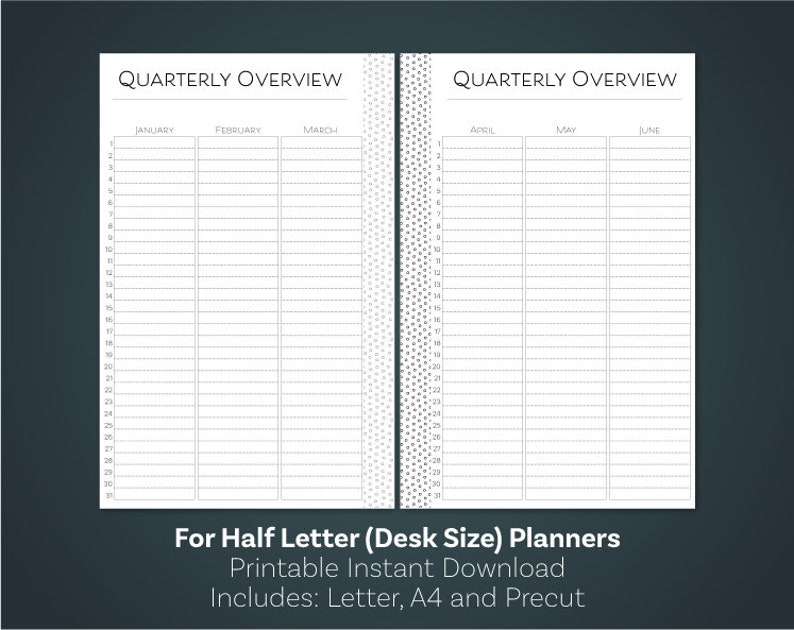 Quarterly Planner, Quarterly Calendar, Fifty percent Dimension Printable Planner, 50 % Letter Printables, Minimalist, Printable Planner Inserts photo about Printable Quarterly Calendar called Quarterly Planner, Quarterly Calendar, 50 percent Dimensions Printable Planner, 50 percent Letter Printables, Minimalist, Printable Planner Inserts