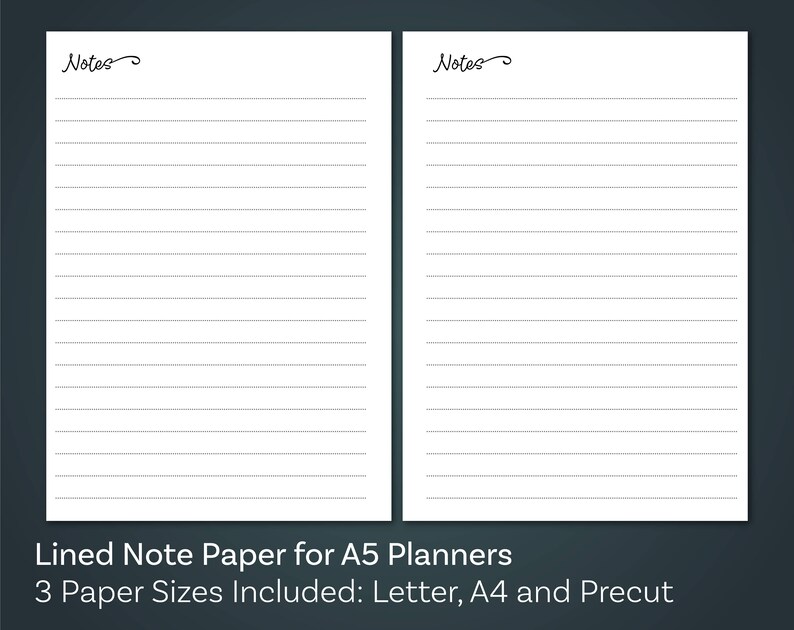 lined paper insert a5 planner inserts printable notes etsy