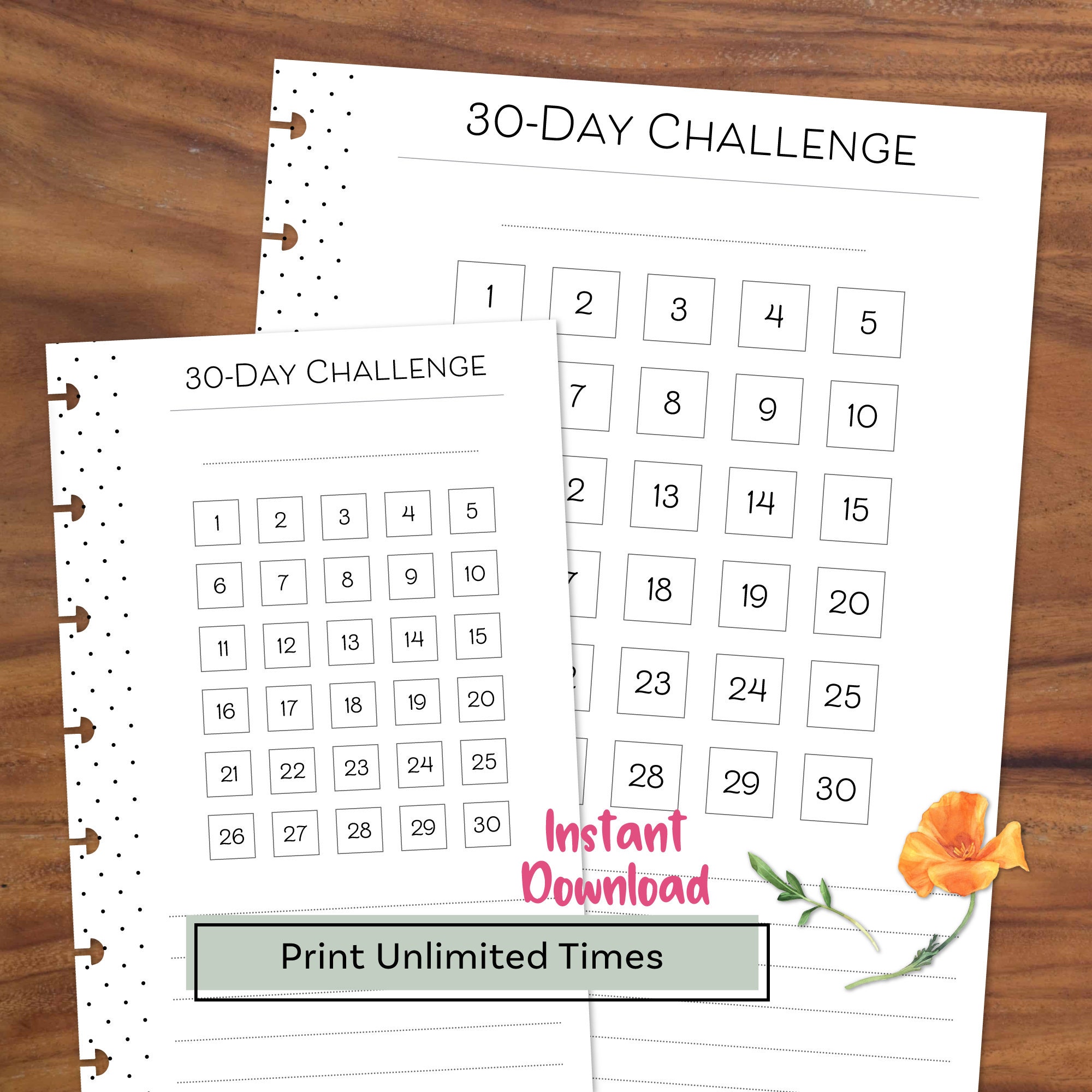 30 Day Challenge Printable 30 Day Habit Tracker Classic | Etsy