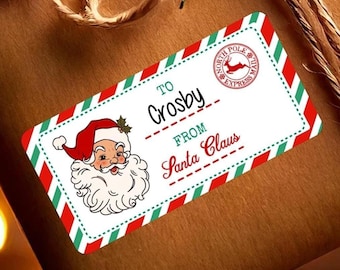 From Santa Christmas Gift Label, Christmas Gift Tags, Christmas Gift Stickers, From Santa Stickers, Santa face