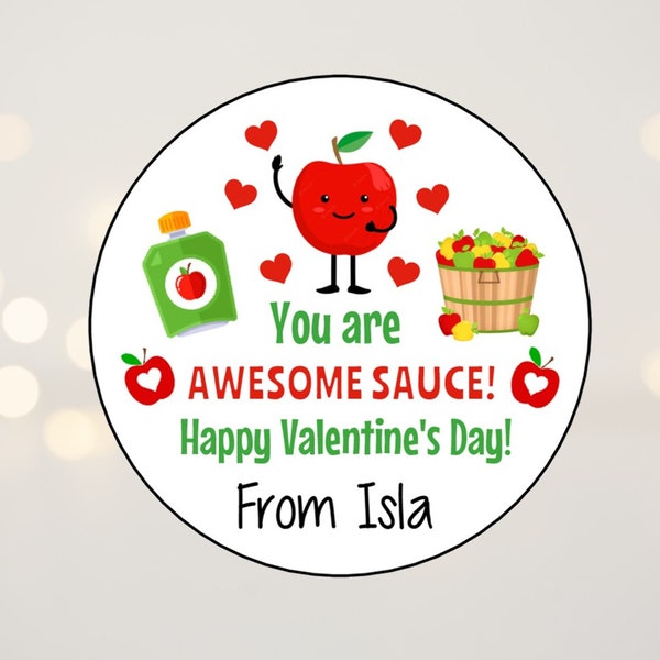 Classroom Valentine Stickers, Applesauce Valentine Stickers, School Valentine Stickers, Non Candy Valentine Labels