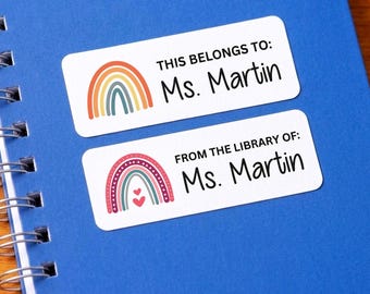 Teacher Labels, Teacher Book Stickers, Teacher Name Labels, Personalized Name Labels, Rainbow Labels, Teacher Appreciation, Teacher Gift