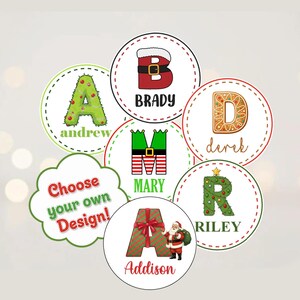 Etiquetas personalizadas con nombre para regalos de Navidad, etiquetas navideñas, pegatinas con iniciales para niños, etiquetas personalizadas con nombre para niños, etiquetas con el alfabeto