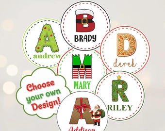 Etiquetas personalizadas con nombre para regalos de Navidad, etiquetas navideñas, pegatinas con iniciales para niños, etiquetas personalizadas con nombre para niños, etiquetas con el alfabeto